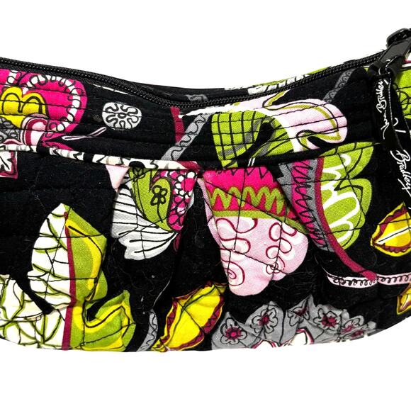 Vera Bradley purse quilted cotton shoulderbag black pink green & gray floral - Picture 2 of 9